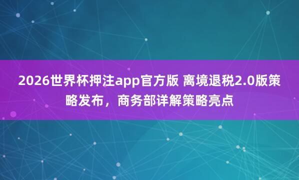 2026世界杯押注app官方版 离境退税2.0版策略发布，商务部详解策略亮点