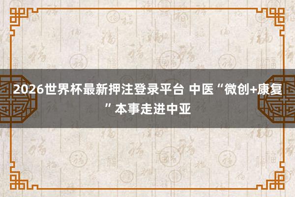 2026世界杯最新押注登录平台 中医“微创+康复”本事走进中亚