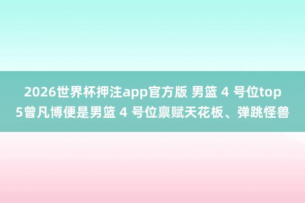 2026世界杯押注app官方版 男篮 4 号位top5曾凡博便是男篮 4 号位禀赋天花板、弹跳怪兽