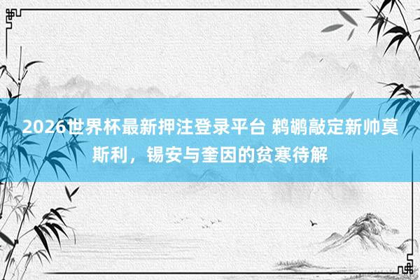 2026世界杯最新押注登录平台 鹈鹕敲定新帅莫斯利，锡安与奎因的贫寒待解