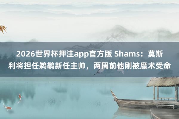 2026世界杯押注app官方版 Shams：莫斯利将担任鹈鹕新任主帅，两周前他刚被魔术受命