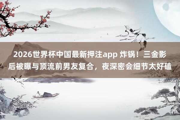 2026世界杯中国最新押注app 炸锅！三金影后被曝与顶流前男友复合，夜深密会细节太好磕