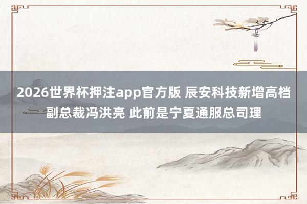 2026世界杯押注app官方版 辰安科技新增高档副总裁冯洪亮 此前是宁夏通服总司理