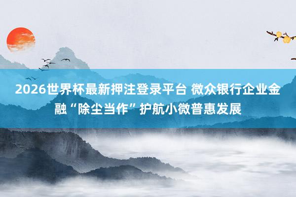 2026世界杯最新押注登录平台 微众银行企业金融“除尘当作”护航小微普惠发展