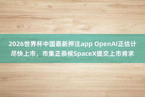 2026世界杯中国最新押注app OpenAI正估计尽快上市，市集正恭候SpaceX提交上市肯求