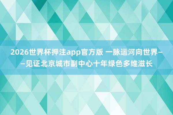 2026世界杯押注app官方版 一脉运河向世界——见证北京城市副中心十年绿色多维滋长