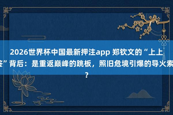 2026世界杯中国最新押注app 郑钦文的“上上签”背后：是重返巅峰的跳板，照旧危境引爆的导火索？