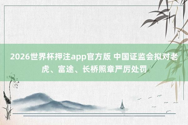 2026世界杯押注app官方版 中国证监会拟对老虎、富途、长桥照章严厉处罚