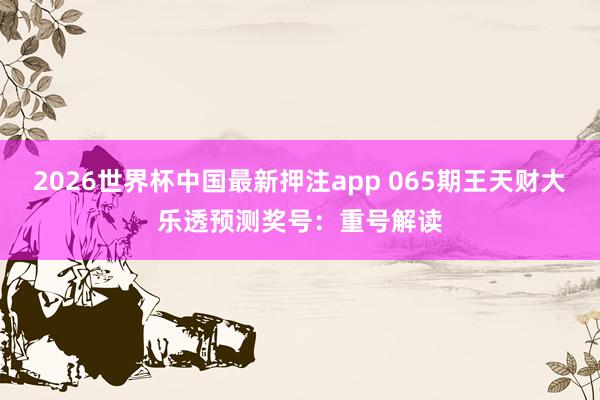 2026世界杯中国最新押注app 065期王天财大乐透预测奖号:重号解读