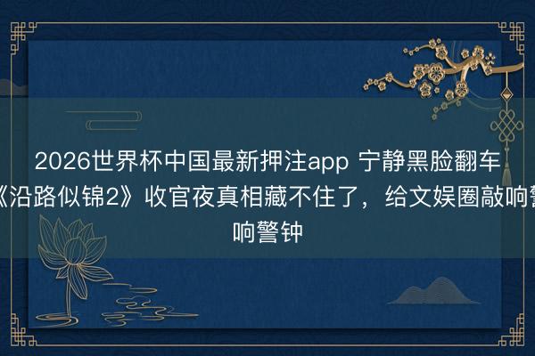 2026世界杯中国最新押注app 宁静黑脸翻车？《沿路似锦2》收官夜真相藏不住了，给文娱圈敲响警钟