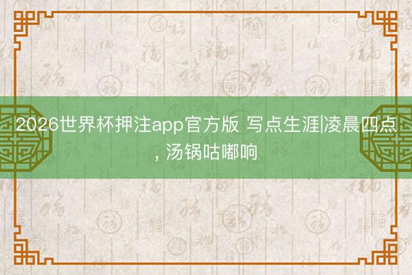 2026世界杯押注app官方版 写点生涯|凌晨四点， 汤锅咕嘟响