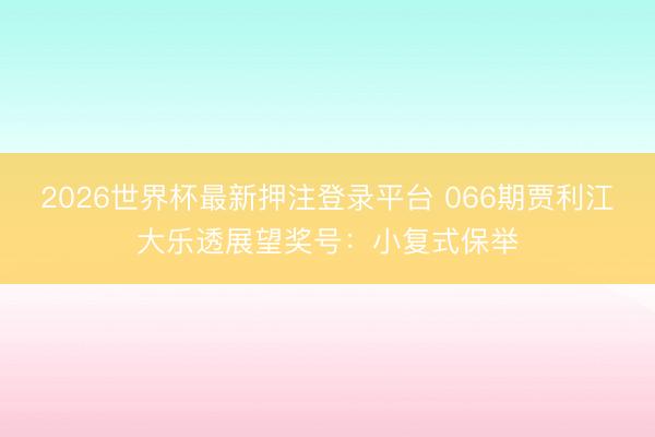 2026世界杯最新押注登录平台 066期贾利江大乐透展望奖号：小复式保举